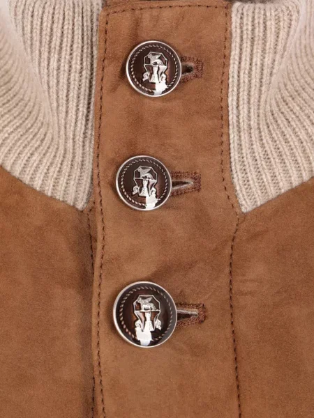 Cardigan Brunello Cucinelli din piele de căprioară