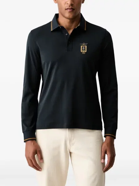 Lung tricou polo Aeronautica Militare cu broderie negru