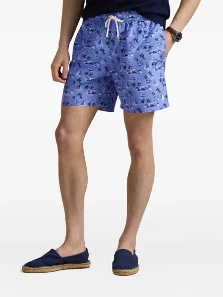 Haftowana koszulka polo Polo Ralph Lauren w paski ze sznurkiem niebieska