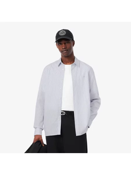 Lacoste Koszula Z Popeliny W Paski Regular Fit niebieska