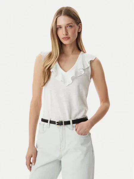Lauren Ralph Lauren bluza s volanima za žene od pamuka bijela