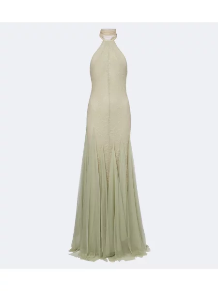 Rochie De La Vali din dantelă cu gât halter verde