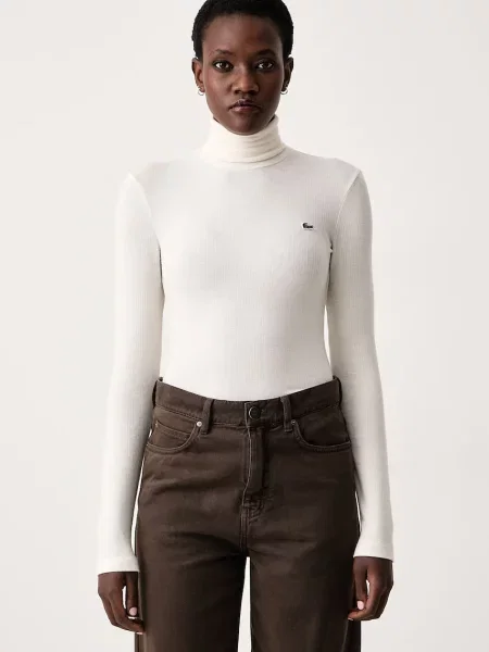 Tricou cu mânecă lungă Lacoste de lână bej