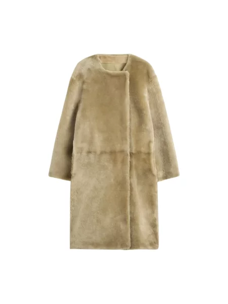 Kurtka skórzana Toteme bez kołnierza beżowa