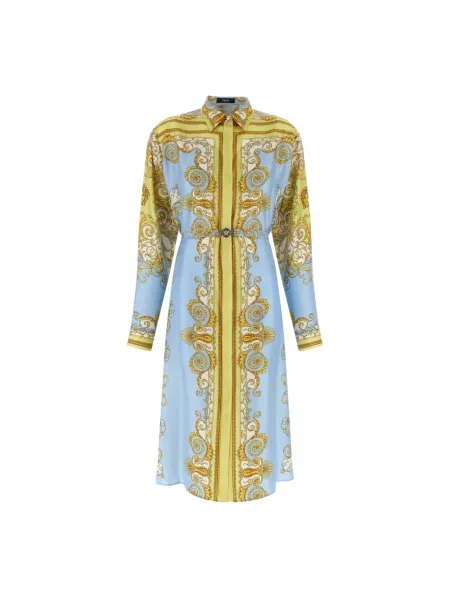 Jedwabna sukienka koszulowa Versace do kolan garniturowa