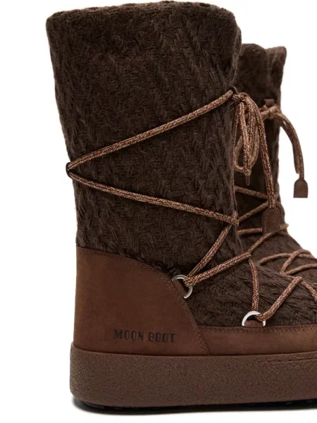 Botine Moon Boot cu șireturi tricotate maro