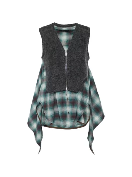 Cămașă Dsquared2 în carouri tricotate verde