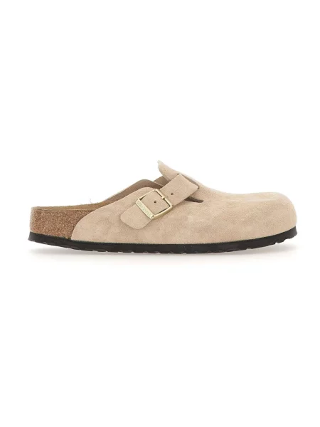 Klapki Birkenstock zamszowe beżowe