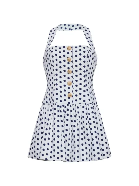 Rochie mini Cara Cara cu buline cu gât halter alb