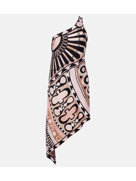 Rochie cu un singur umăr Pucci de mătase cu un umăr gol roz