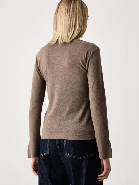 Sisley longsleeve z dodatkiem jedwabiu brązowa
