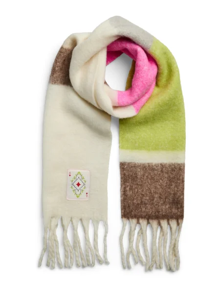PIECES Šal PCMILI tamno smeđa / svijetlozelena / svijetloroza / vuneno bijela