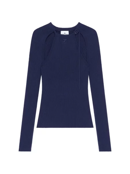 Tricou Courreges tricotate cu nervuri albastru