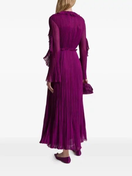 Rochie midi Alberta Ferretti cu volane plisată până la genunchi violet
