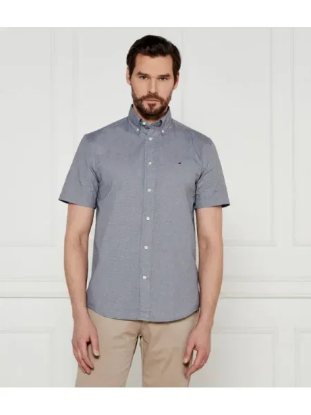 Tommy Hilfiger Cămașă THFLEX POPLIN HOUNDSTOOTH negru