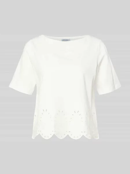 T-shirt z okrągłym dekoltem i haftowaną ażurką More & More biała