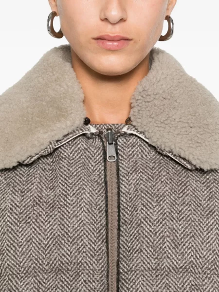 Geacă Brunello Cucinelli cu model herringbone gri