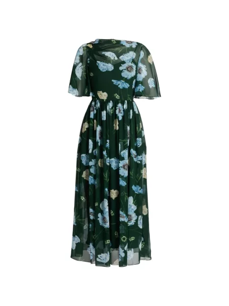 Rochie midi Erdem de mătase cu model floral cu imagine verde
