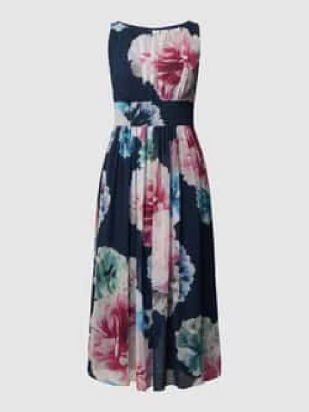 Sukienka koktajlowa z wzorem na całej powierzchni Swing granatowa