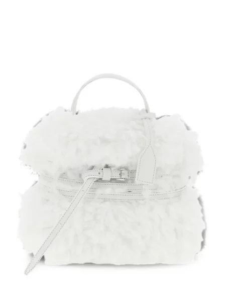Geantă shopper Moschino cu legături din piele de oaie alb