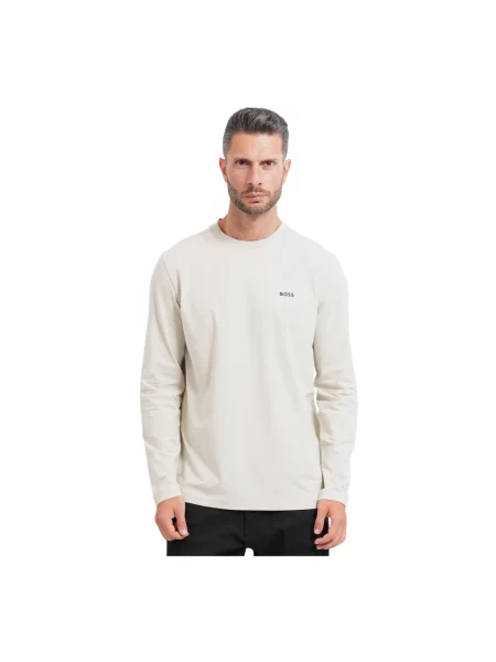 Bluzka z długim rękawem o kroju regular fit z mieszanka bawełny model Tee Long' Boss Green beżowa