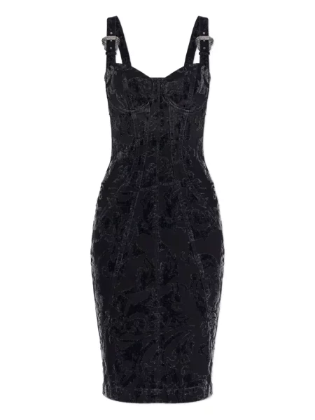 Sukienka koktajlowa Versace Jeans Couture w kwiatki do kolan garniturowa czarna