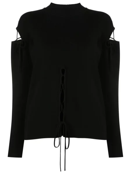 Pulover Gloria Coelho cu șireturi din dantelă negru