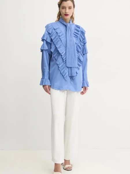 Bruuns Bazaar koszula relaxed ze stójką niebieski