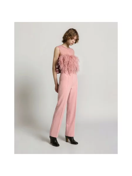 Satynowy top Alberta Ferretti w piórka różowy