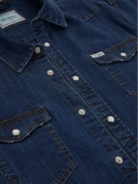 Дънкова риза Guess TRUCKEE мъжка със стандартна кройка с класическа яка синьо