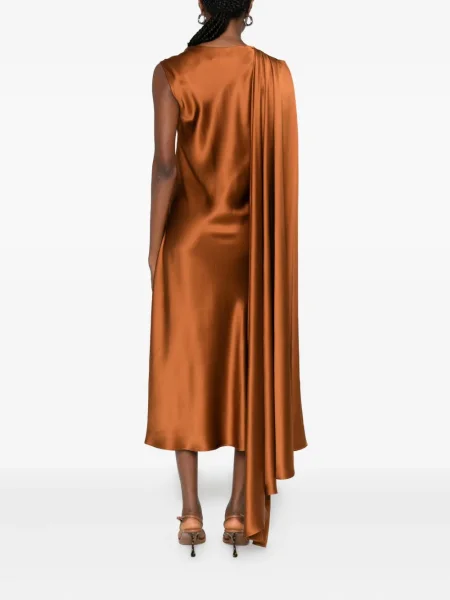 Rochie midi Max Mara de mătase drapată până la genunchi maro