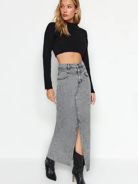 Spódnica jeansowa Trendyol szara