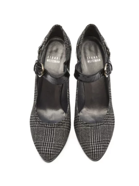 Καρό με τιράντες γοβάκια Stuart Weitzman με αγκράφα γκρι