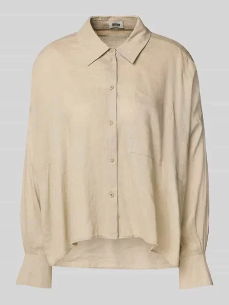 Bluzka lniana o kroju relaxed fit z kieszenią na piersi model ‘NAMIDA’ Drykorn