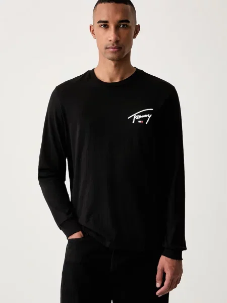 Tommy Jeans tričko s dlhým rukávom pánske čierna