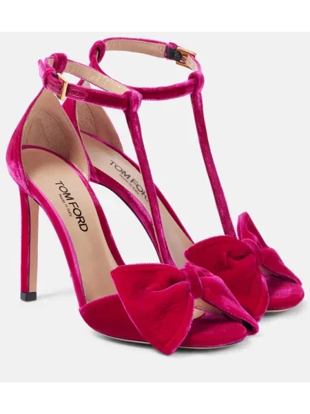 Sandale Tom Ford cu funde de catifea roz