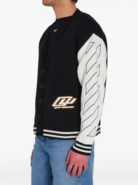 Cardigan Off-white cu broderie cu nervuri alb