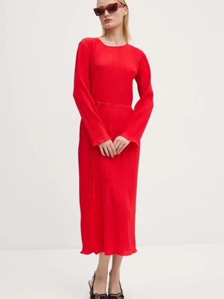 Сукня Never Fully Dressed Red Gaia Plisse midi розкльошена червоний