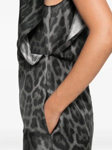 Rochie midi Stella Mccartney cu imagine cu model leopard cu decolteu în V gri