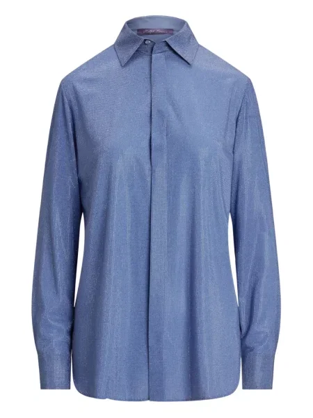 Cămașă Ralph Lauren Collection de mătase albastru