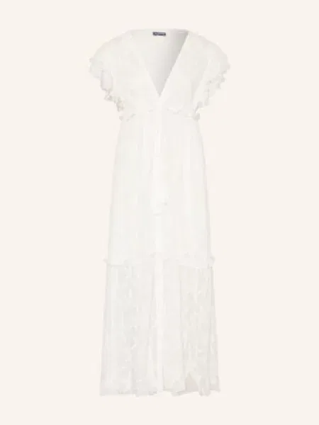 Vilebrequin Sukienka Plażowa Biliti Z Jedwabiu Z Falbankami weiss