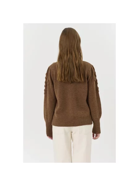 Sweter Lind wełniany brązowy