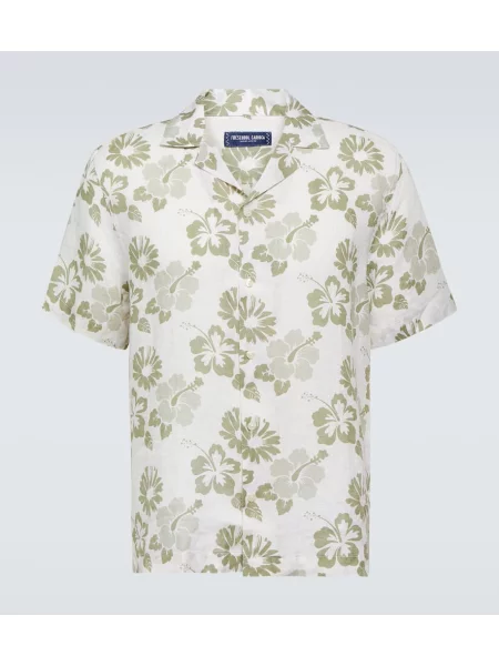 Cămașă Frescobol Carioca de in cu model floral verde