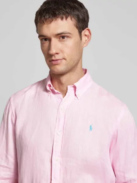 Lniana długa koszula Polo Ralph Lauren z długim rękawem różowa
