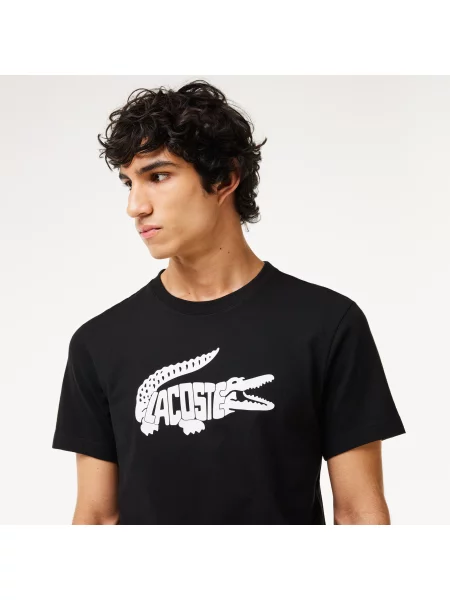 Lacoste Koszulka Sport Z Dekoltem Z Nadrukiem Regular Fit czarna