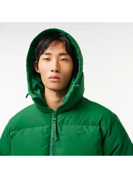 Lacoste Pikowana Wodoodporna Krótka Kurtka zielona