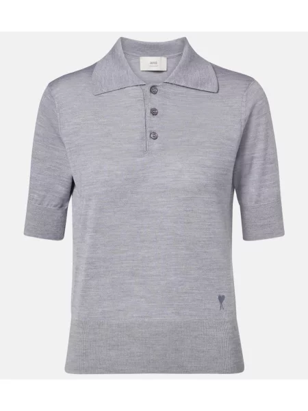 Polo Ami Paris de lână gri