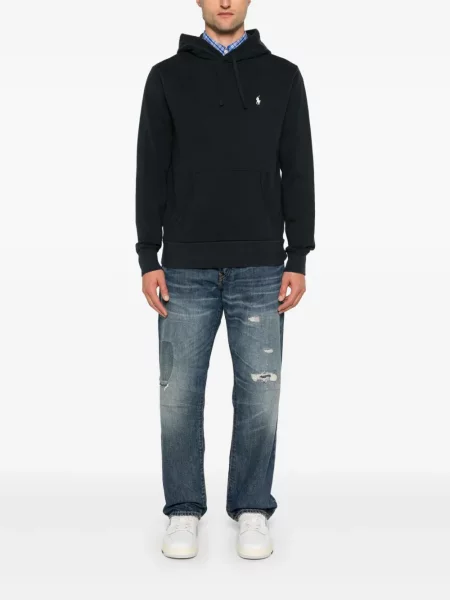 Bluza z kapturem Polo Ralph Lauren z dżerseju z zamkiem błyskawicznym do połowy klasyczna niebieska