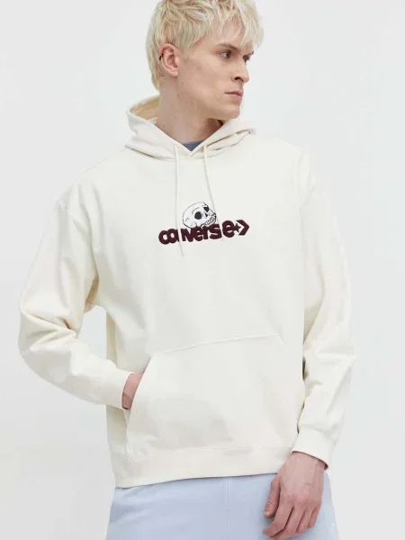 Суичър с качулка Converse с качулка с апликация бежово