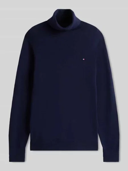 Tommy Hilfiger sweter z domieszką kaszmiru granatowy lekki z golferm niebieski